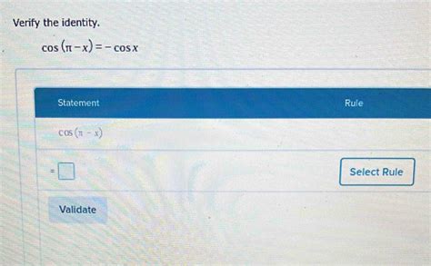 Solved Verify the identity cos π x cos x Statement Rule cos π x