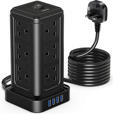 Nveeshox Extension Lead Surge Protection Way Power Strip Tower With