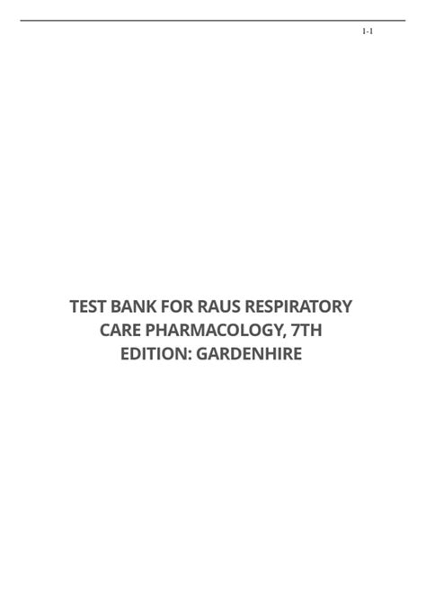 Test Bank For Raus Respiratory Care Pharmacology 7th Edition