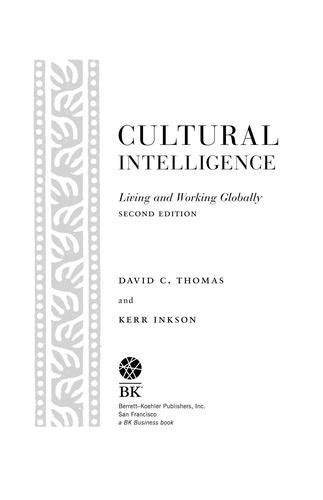 Cultural Intelligence By David C Thomas Kerr Inkson Open Library