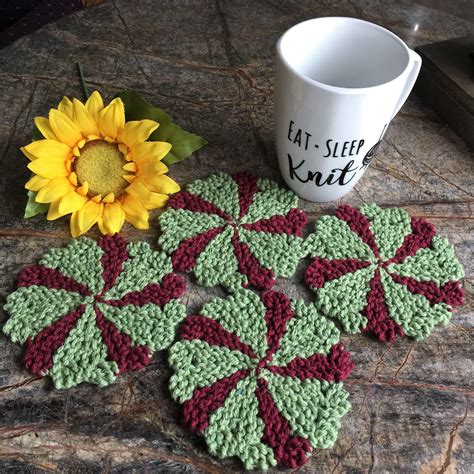 Knitted Coaster Set Of 4 Beverage Coaster Coaster Drink Etsy