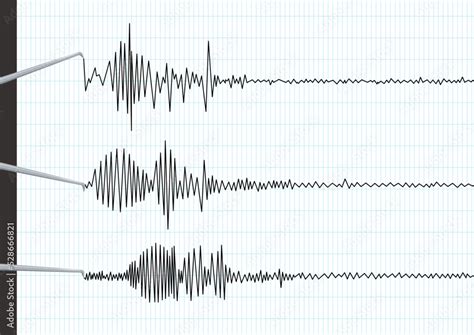 Earthquake Seismic Waves Lines On Seismograph Graph Paper Vibration Measurement Recording Data