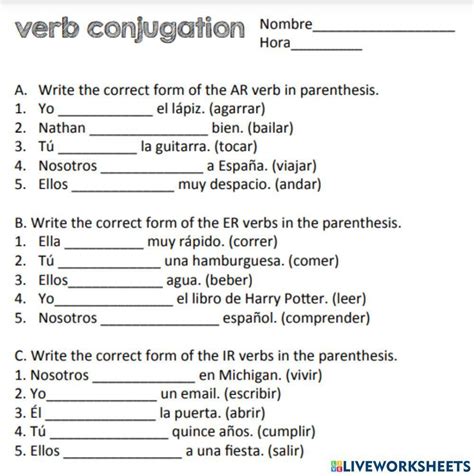 ER Verbs IR Verbs In Spanish Verbos ER IR Worksheet 1 Teaching