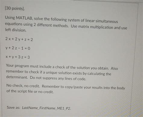 Solved Points Using Matlab Solve The Following System Chegg