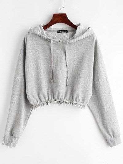 30 Off 2019 Zaful Drop Shoulder Cropped Terry Hoodie In Gray Zaful