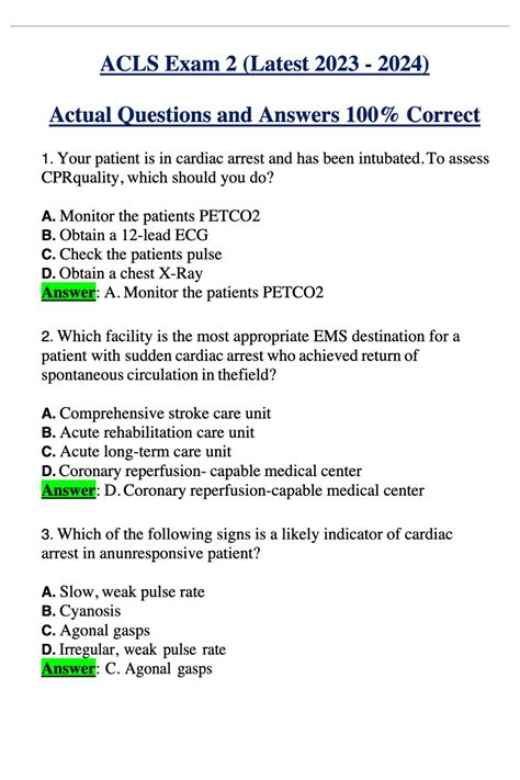 Acls Pretest Answers Acls Pretest And Answers