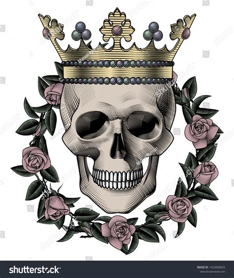 Human Skull Full Face Gold Crown Stock Vector Royalty Free 1423068029