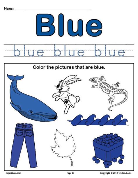 Free Printable Color Blue Worksheets