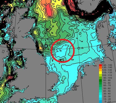 Map Indicating Water Depth In The North Sea As Well As Showing The