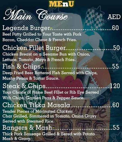 Menu At Legends Sports Bar Chelsea Plaza Hotel Dubai