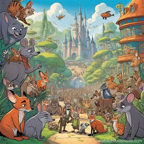 Zootopia Animated Scene With Animals Stable Diffusion Online