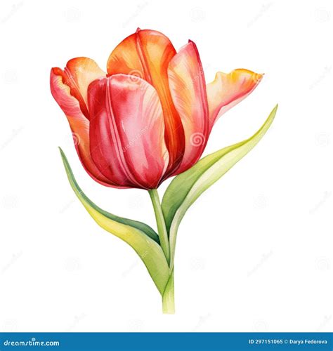 Watercolor Tulip Flowers Illustration On A White Background Stock