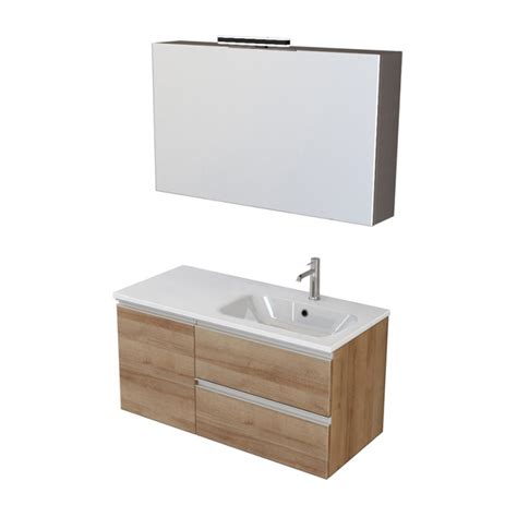 Mobile Bagno Sospeso 100 Cm Master Rovere Con Lavabo E Specchio Contenitore