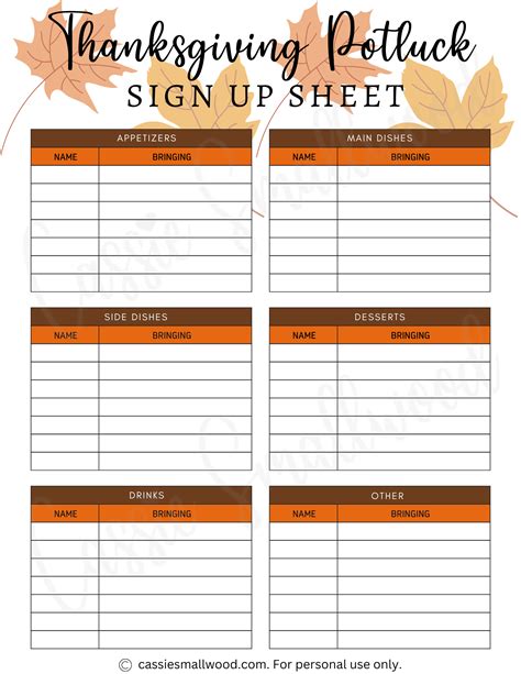 10 Cute Thanksgiving Potluck Sign Up Sheets Cassie Smallwood Sign