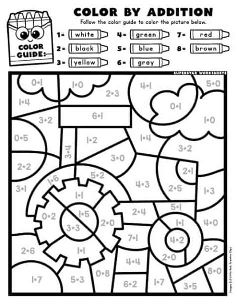 Addition Color By Number Superstar Worksheets