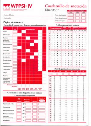 Protocolo WISC V Pruebas Psicológicas Studocu