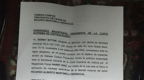 Defensa De Martinelli Presenta Habeas Corpus Preventivo