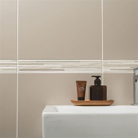 Studio Beige Linear Satin Glazed Medium Ceramic Border Wall Tiles