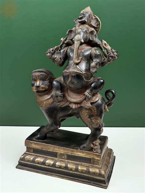 22 Heramba Ganesha Seated On Lion Exotic India Art