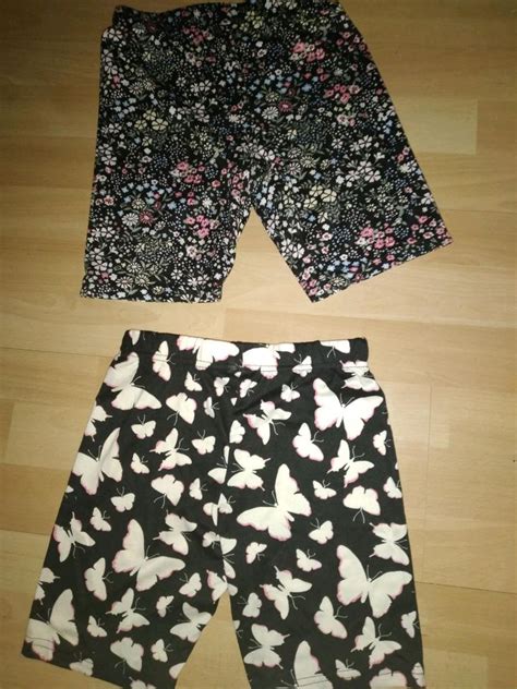 2x Kurze Hose Radler Neu Shorts Gr Xs Blumenmuster Schmetterling In