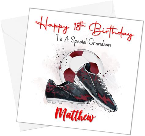 Personalised Red Football Birthday Card For Grandson Son Dad Uncle