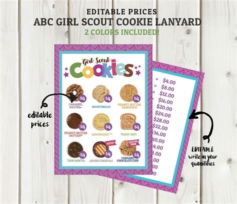 Abc Girl Scout Cookie Lanyard All 9 Cookies Printable Etsy