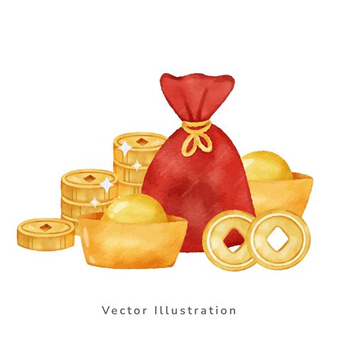 Premium Vector Red Bag For Chinese New Year And Golden Coins