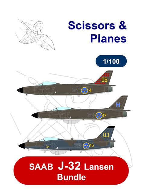 1 100 Snp Saab J 32 Lansen Bundle Paper Model EcardModels