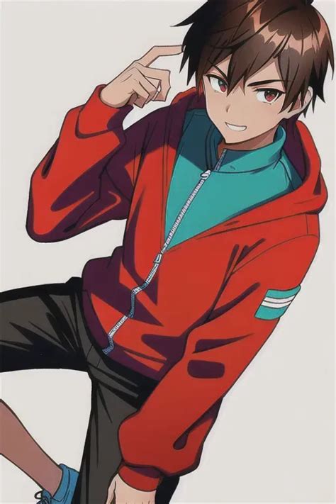 Dopamine Girl Male Brown Hair Red Eyes Tan Skin And Wears A Turquoise Hoodie Smug Rule