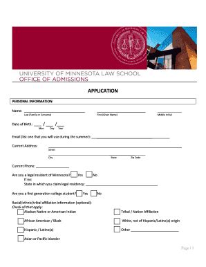 Fillable Online Law Umn MPLS Application University Of Minnesota Law