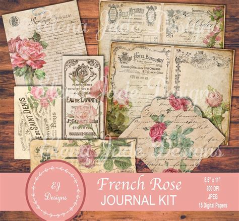 French Rose Ephemera And Paper Pack Paris Junk Journal Etsy