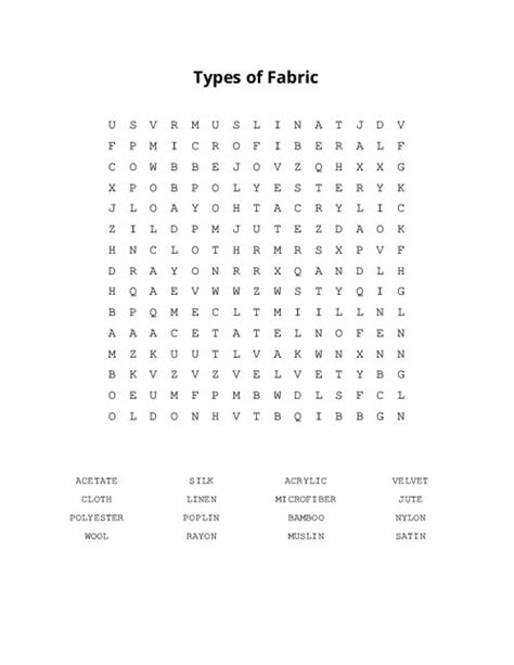 Types Of Fabric Word Search