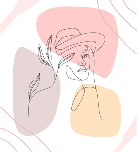 Belle Femme Et Fleurs Peu Dessinées Dans Le Style D art En Ligne Un