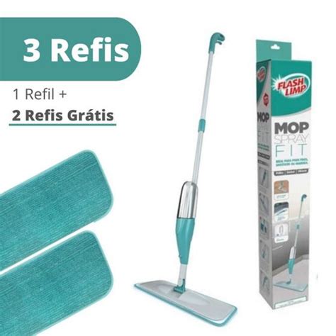 Mop Spray Reservatório 2 Refis Extra Rodo Esfregão Cabo de Inox