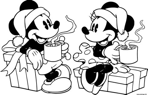 Coloriage Mickey Minnie Drinking Hot Cocoa Dessin Noel Disney à Imprimer