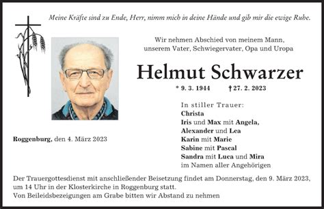 Traueranzeigen Von Helmut Schwarzer Augsburger Allgemeine Zeitung