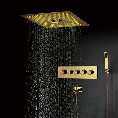 Syst Me De Douche De Pluie Dor Luxueux Pouces Pommeau De Douche