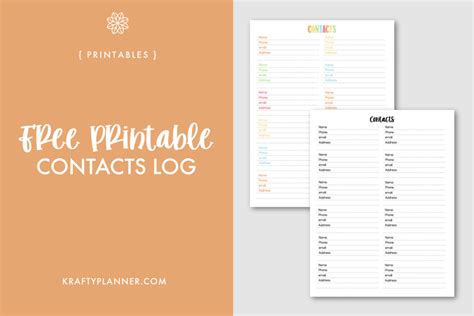 Free Printable Contacts Log — Krafty Planner