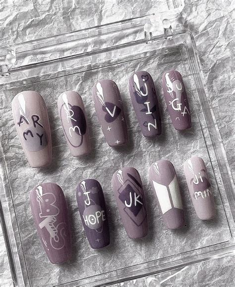 K Pop Nails Pretty Gel Nails Cute Acrylic Nails Fake Nails Army