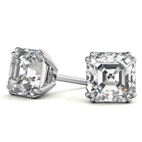 Asscher Double Prong Basket Moissanite Stud Earrings Ear217 Ash