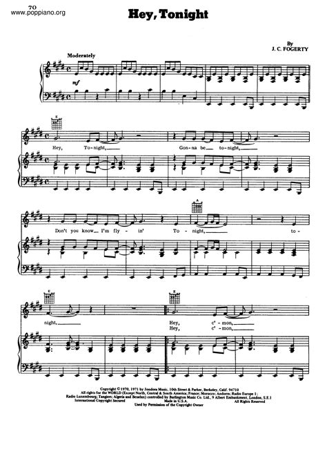 Creedence Clearwater Revival Hey Tonight Sheet Music Pdf Free Score Download ★