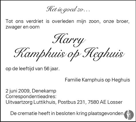 Harry Kamphuis Op Heghuis Overlijdensbericht En Condoleances