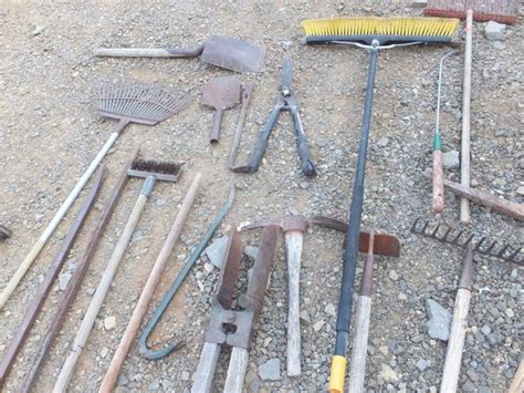 Lot Detail At Least 25 Hand Tools Shovels Pry Bars Canvas Hose