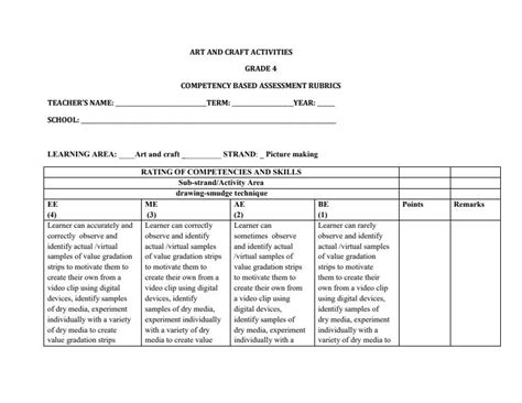 Grade 4 Art And Craft Assessment Rubric 8139