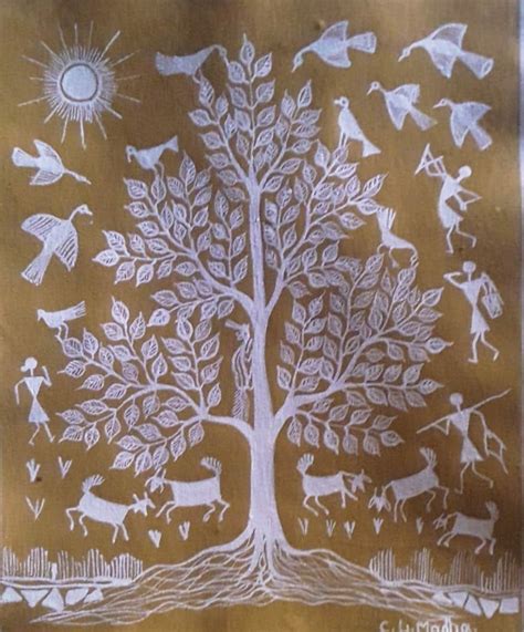 Tree Of Life Warli Painting 8 X 12 International Indian Folk