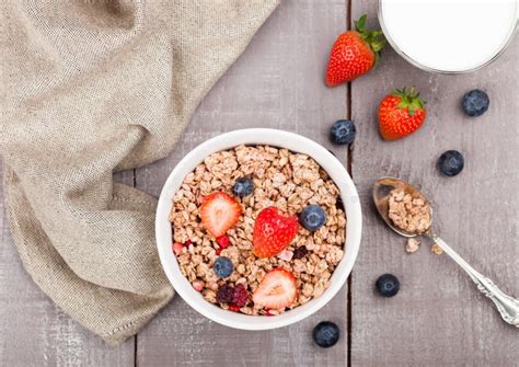 Bowl Of Healthy Cereal Granola With Strawberries Stock Photo Image Of