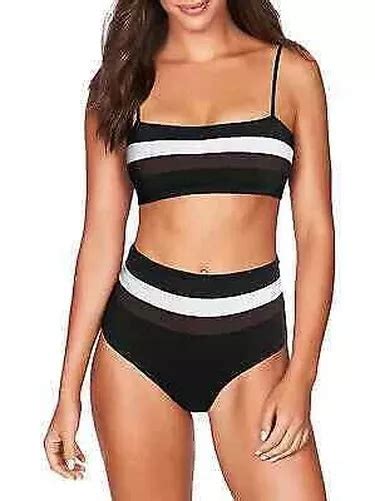 Mode Mer Costume Deux Pi Ces Bikini Noir Blanc Bande Charpe L Gant