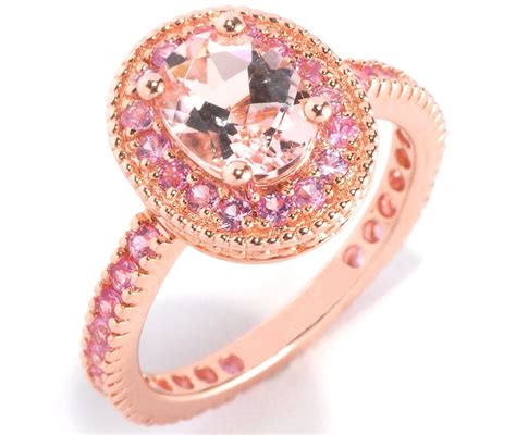 European Engagement Ring Oval Morganite Pink Sapphire Halo 14k Rose