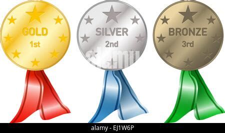 Champion Gold Silber Und Bronzemedaille Mit Red Ribbon Symbol