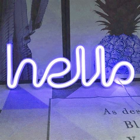 Blue Hello Led Neon Sign Hello Neon Wall Light